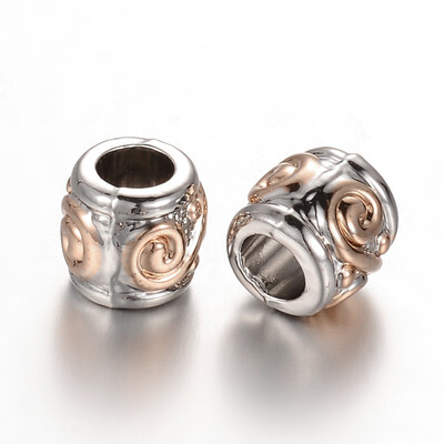 

Two Tone Large Hole Drum Alloy European Beads Platinum & Golden 9x8mm Hole 5mm