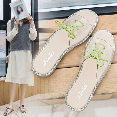 

Rose Fashion Ladies Flat Transparent Strap Slippers Casual Shoes Open Toe Beach Shoes