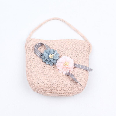 

Girls Knitting Straw Handbag Solid Color Flowers Decoration Kids Summer Casual Holiday Crossbody Bag