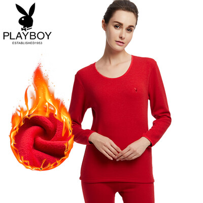 

Playboy thermal underwear female thickening plus velvet warm suit female wool winter autumn clothing autumn pants female birth year red M