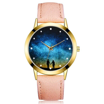 

High Quality Women Fashion Watches Starry Sky Creative Leather Band Analog Quartz Round Wrist Watch Clock Relojes Para Mujer