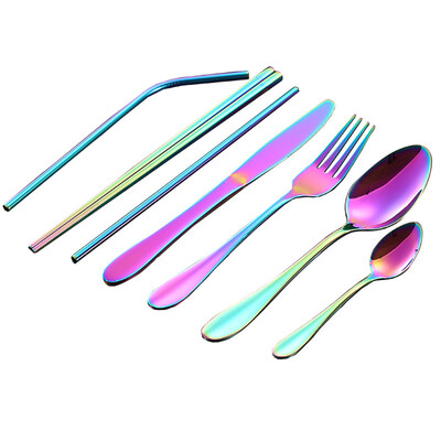 

Toponeto 7PCS Set Stainless Steel Upscale Dinnerware Flatware Cutlery Fork Spoon BK