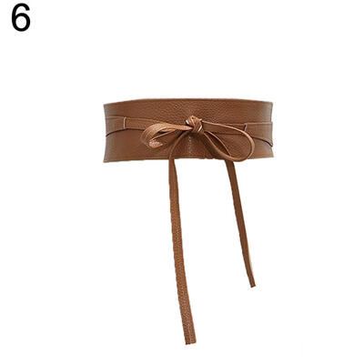 

Vintage Solid Color Faux Leather Wide Women Waistband Dress Tie-up Sash Belt