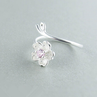 

925 Sterling Silver Cherry Blossoms Open Rings Simple&Fresh Index Finger Jewelry for Student As Birthday Gift