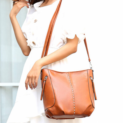 

Tailored Fashion Women Rivets Pure Color Leather Handle Bag Messenger Bags Crossbody Bags