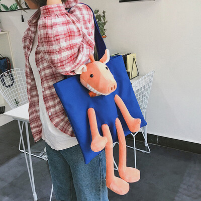 

Ins super fire bag female 2019 Japanese version of the female college student canvas shoulder bag animal cute Meng Sen line