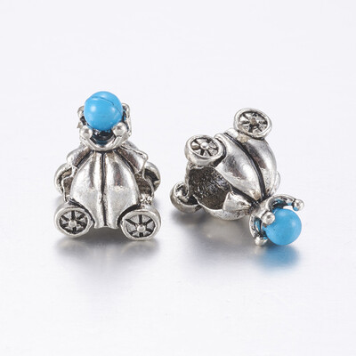 

Tibetan Style Alloy European Beads Large Hole Beads with Resin Pumpkin Cart SkyBlue Antique Silver 135x11x9mm Hole 5mm