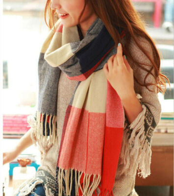 

Womens Fashion Winter Long Soft Plaid Warm Cashmere-like Tartan Shawl Scarf