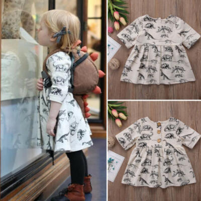 

Cute Toddler Infant Baby Girls Animal Half Sleeve Dinosaur Dress Outfits Clothes