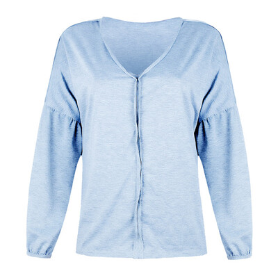 

Women Casual Loose V-Neck Long Sleeve Solid Color Tops T-Shirt Blouse Plus Size