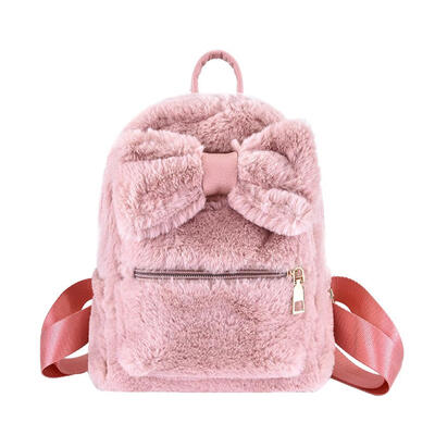 

Solid Faux Fur Backpack Bowknot Women Shoulder Bag Girl School Rucksack