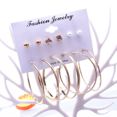 

EK782 Trendy 12 pairsset Cute Triangle Crystal Heart Stud Earrings for Women Ball Simulated Pearl Flower Earring Set brincos