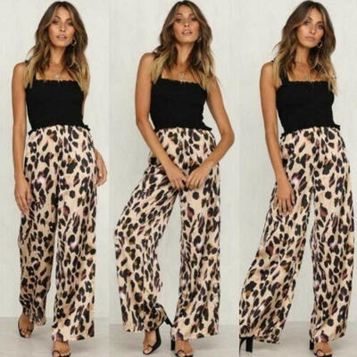 

Lady Women Leopard Print Long Palazzo Pants Loose Wide Leg Long Nightclub Pants