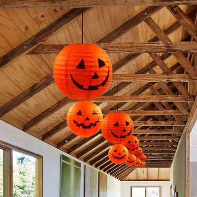 

Toponeto New Halloween Paper Pumpkin Hanging Lantern DIY Holiday Party Decor Scary A