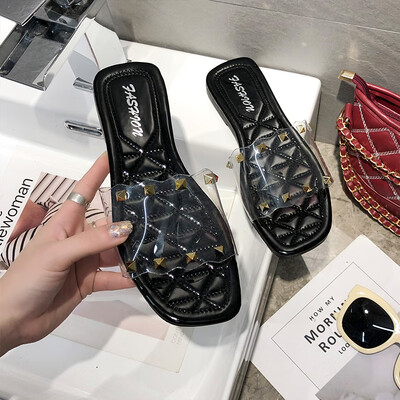 

Sandals women wear 2019 summer new Korean version of Joker fashion transparent net red flat beach womens shoes