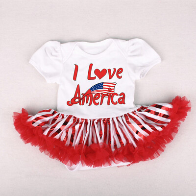 

Newborn Infant Baby Kids Stars Striped 4th Of July Romper Tulle Dress Outfits