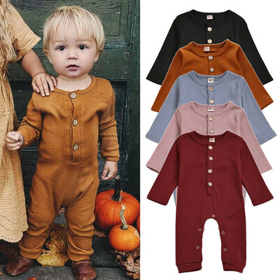 

Infant Baby Girl Boy Clothes Solid Color Knitted Romper Jumpsuit Overall Outfits