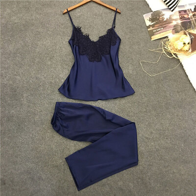 

2PCS Womens Sexy Satin Lace Sleepwear Babydoll Lingerie Nightdress Pajamas Set