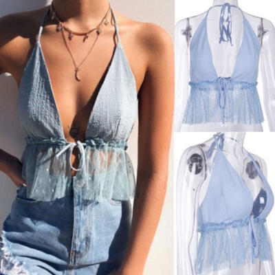 

Women Sleeveless Crop Tops Backless Vest Short Blouse T-Shirt