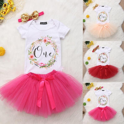 

Newborn Baby Girl Flower Bodysuit Romper Tutu Tulle Skirt Dress 3Pcs Outfits Clothes