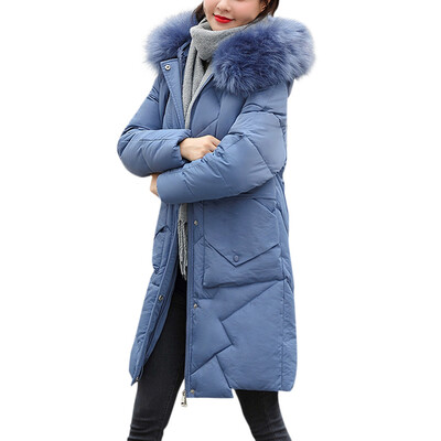 

Toponeto Women Fashion Outerwear Long Cotton-padded Jackets Pocket Faux Fur Hooded Coats