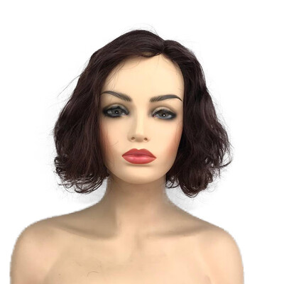 

StrongBeauty Short Wavy Dark Red Human Hair Wig U Part Lace Front Wig