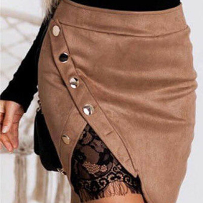 

Women Ladies High Waisted Pencil Skirt Bodycon Suede Leather Mini Skirt Club
