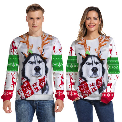 

Toponeto Christmas Women Men Couples Print Long Sleeve O-Neck Sweatshirt Pullover Tops