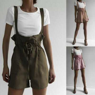 

Women Casual Cotton Linen Jumpsuit Pants Overalls Dungaree BIB Wide Leg Trousers