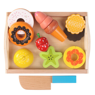 

9Pcs Cutting Fruit & Vegetables Set Wooden Magnetic Play Pretend Kitchen Food Toy Educational Playset with Cutting board Desert Se
