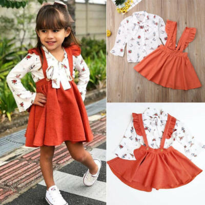 

UK Toddler Kids Baby Girl Tops Ruffle Suspender Tutu Skirt Dress Outfit Clothes