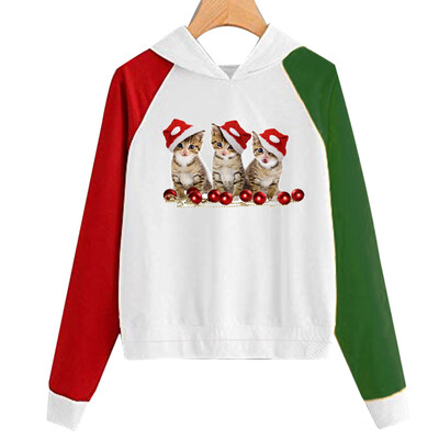 

Tailored Women Christmas Print Hooded Long Sleeves Sweatshirt Hooded Pullover Tops Shirt