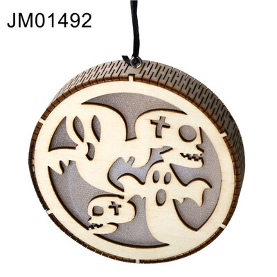 

Wooden Round Haunted Witch Hollow Box LED Night Light Pendant Halloween Decor