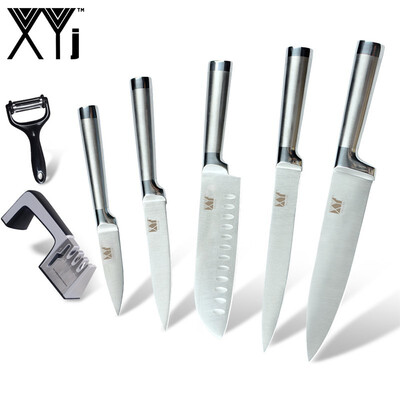 

XYJ Stainless Steel Paring Utility Slicing Santoku Chef Knife With Knife Sharpener Peeler