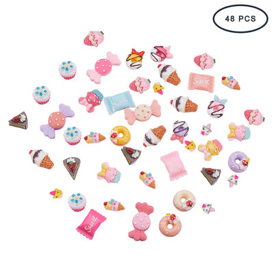 

PH PANDAHALL 48 Pcs Mixed Color Mix Lots DIY Candy & Cake Resin Flatback Cabochons for Craft Making
