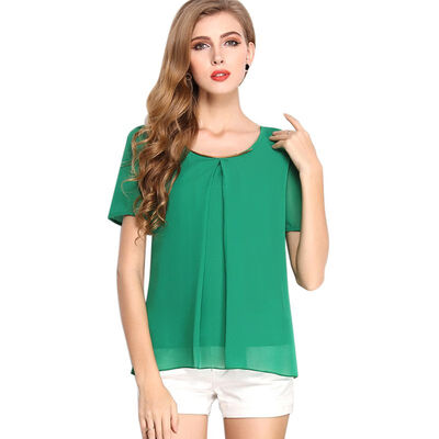

Womens Short Sleeve Chiffon Tops&Blouse Office Lady Sequined Puff sleeve Blouses Summer O-neck Blus Top Women Clothing