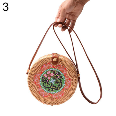 

Mini Round Flower Rattan Weave Single Shoulder Women Crossbody Bag Messenger
