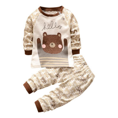 

Autumn Long Sleeve Cartoon Bear 2pcs Boys Pajamas Set T-shirt Elastic Pants