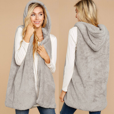

Roseonmyhand Women Lady Faux Fur Solid Hoodie Sleeveless Warm Vest Waistcoat Outwear Tops