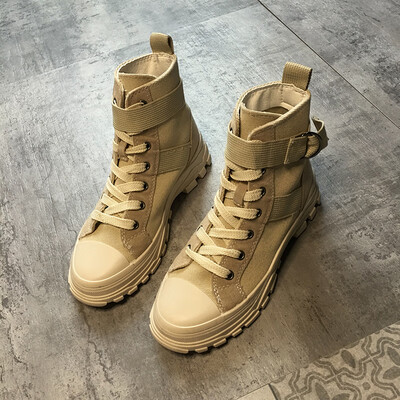 

Boots women autumn British style retro front lace thick bottom short boots canvas locomotive desert boots tide