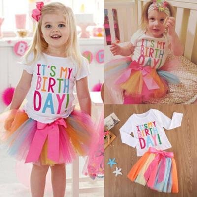 

New Baby Girls Kids Long Sleeve T-shirttutu Skirt Dress Outfit Birthday Clothes