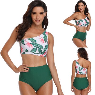 

Saidsome Women Padded Sexy Off Shoulder Beach Suit Leaves Print Bikini Bathing Swimwear