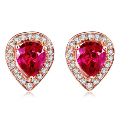 

High Quality Drops of Blood Ruby Earrings 18k Rose Gold Earrings Fashion Jewelry