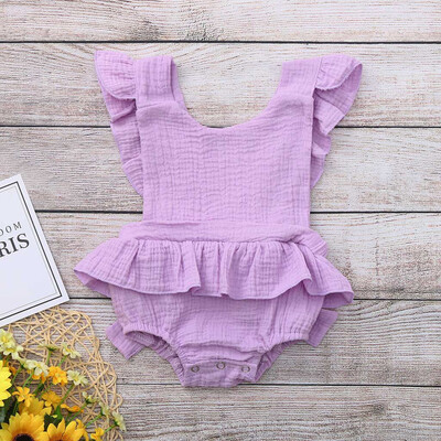 

Newborn Infant Baby Girls Color Solid Ruffles Backcross Romper Bodysuit Outfits