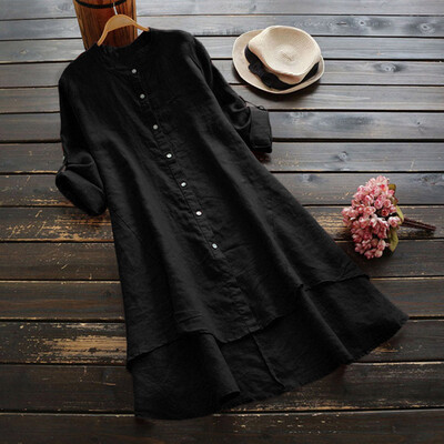 

Starmoon Women Casual Loose Linen Soild Button Long Sleeve Long Shirt Blouse Tops