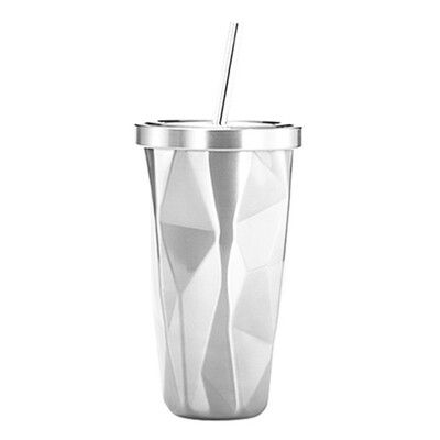 

Stainless Steel Water Cup With Straw Diamond Gradient Color Water Cup Household Large Capacity Cup