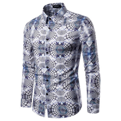 

Toponeto Fashion Mens Casual 3D Printing Slim Long Sleeve Dress Shirt Blouse Tops