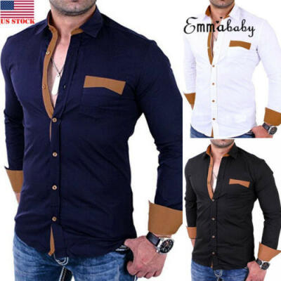 

US Mens Fashion Luxury Stylish Casual Dress Slim Fit T-Shirts Casual Long Sleeve