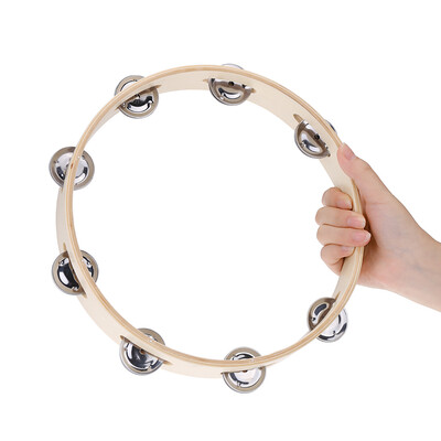 

Kids 10" Hand Held Wood Headless Tambourine Bell with Metal Single Row Jingles&Wood Quality Children Educational Musical Percu