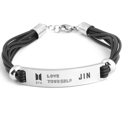 

Kpop BTS DIY Stainless Steel Leather Rope Lettering Silicone Sport Couple Bracelet Fans Hot Gift